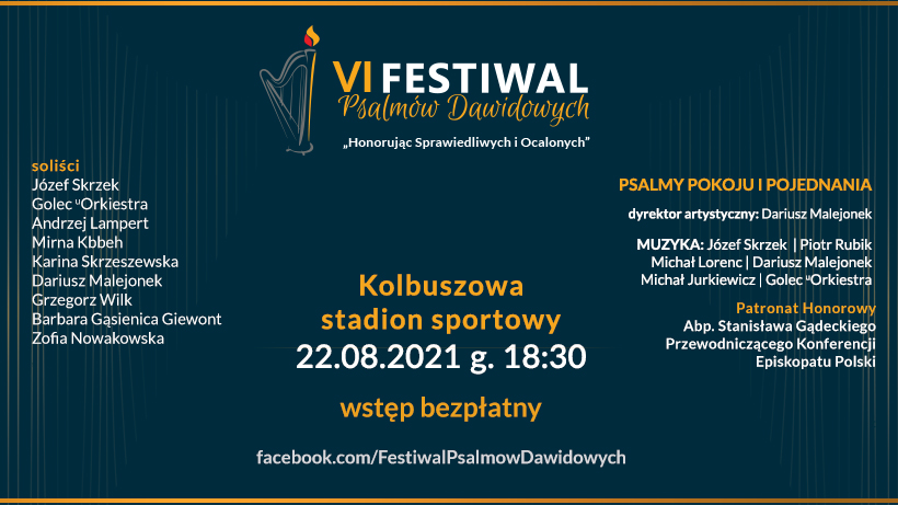 Grafika Festiwalu Psalmów Dawidowych informująca o koncercie 22 sierpnia w Kolbuszowej.