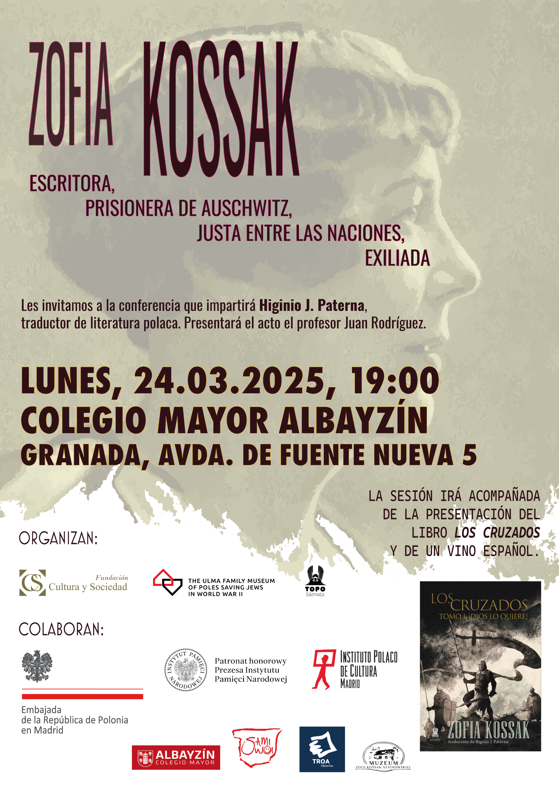 Plakat informujący o wystawie na temat Zofii Kossak w Hiszpani.