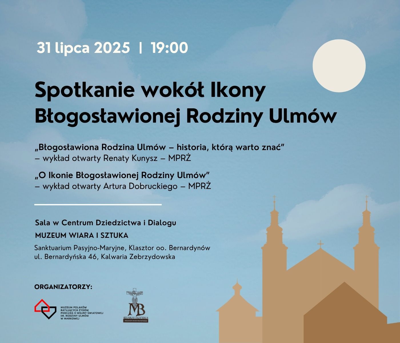 Plakat informujący o spotkaniu wokół Ikony Błogosławionej Rodziny Ulmów