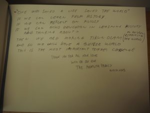 Wpis do księgi pamiątkowej.