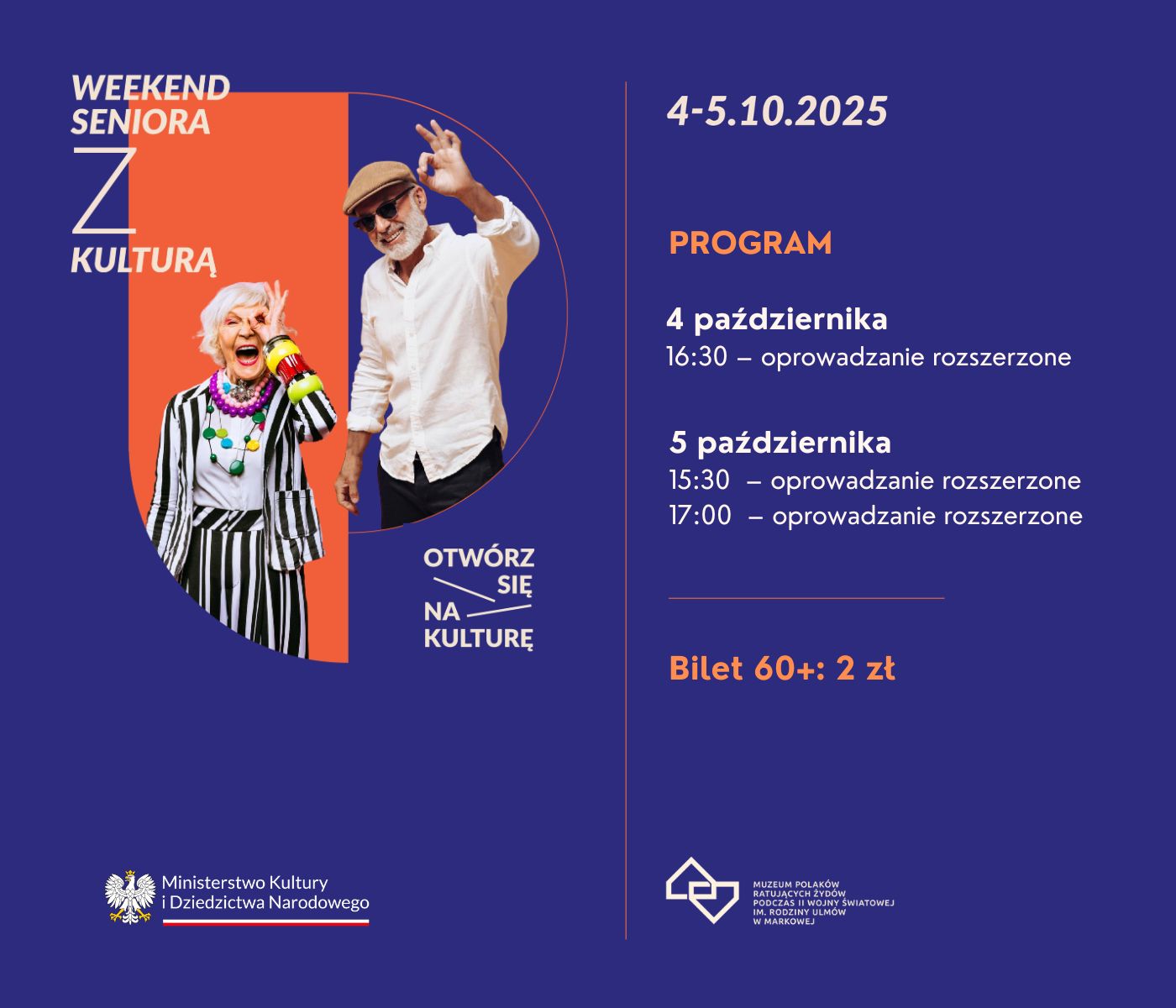 Plakat informujący o Weekendzie Seniora w dniach 4-5 października 2025 r.